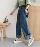 deanwangkt Casual High Waist Loose Women Denim Jeans Streetwear Vintage Long Wide Leg Jeans Pants Female Trousers Capris