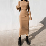 Graduation Gifts  Women long tees tops t shirt Top long Skirt two piece Set Hot Sexy Women Korean Two-piece Suit skirts sets HIEZ