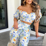 deanwangkt   women's summer new coat + trousers 2-piece suit fashion printed suit short piece one-piece collar