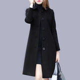 deanwangkt Fashion Ladies Wool Coat New Autumn Winter Mid-Length Single-Breasted Slim Blended Woolen Overcoat Red Blue Black Women Jacket