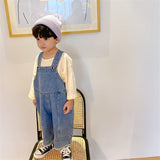 deanwangkt  New Children Loose Overalls boys girls casual all-match denim Trousers Autumn Solid Outwear 1-7Y Kids fashion bib pants