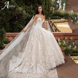 Luxury A Line Wedding Dresses  Elegant Strapless Lace Appliques Bride Dress Sleeveless Tulle Bridal Gowns Vestidos De Novia