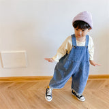 deanwangkt  New Children Loose Overalls boys girls casual all-match denim Trousers Autumn Solid Outwear 1-7Y Kids fashion bib pants