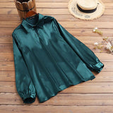 Autumn Elegant Lantern Long Sleeve Satin Blouses Women Casual Office Lapel Shirts  Fashion Hollow Neckline Tunic Tops