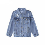 deanwangkt Women's  Casual Short Jean Jacket Sexy Denim Jackets Solid Casual Blue Cowboy Jackets Hole Loose Jean Coats