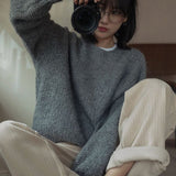 deanwangkt Winter New Clothes Grey Cashmere Sweater Women Autumn Loose Retro Sweater Pullovers French Solid Knit Sweater Fashion Tops