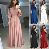 deanwangkt Fashion Womens Boho Long Sleeve Elegant Button Down V-neck Long Maxi Dress Ladies Evening Party Beach Bodycon Dresses Sundress