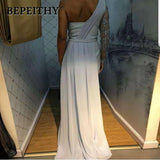 BEPEITHY One Shoulder Wedding Party Dress Long Sleeve  Vestido De Festa Long Evening Prom Dress