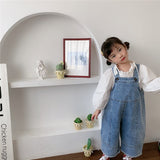 deanwangkt Korean style Spring Kids Children Oversized Wide Leg Denim Overalls Baby Clothes Boys Girls Loose All-match Casual Pants