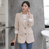 deanwangkt Peonfly New  Autumn Fashion Blazer Jacket Women Casual Korean Pockets Long Sleeve Coat Office Ladies Solid Loose Blazer