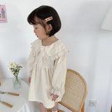 Spring kids dresses for girls lacework patchwork Korean style cute girls long sleeve turn-down collar party princess dresses