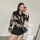 Graduation Gifts  Vintage Printed Fashion Women Blouses  women Long Sleeve Shirts print Chiffon blouse women ladies Loose Femme top 0845 30