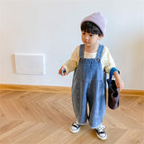 deanwangkt  New Children Loose Overalls boys girls casual all-match denim Trousers Autumn Solid Outwear 1-7Y Kids fashion bib pants