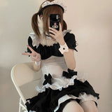 deanwangkt Lolita Dress Black White Kawaii Maid Mini Dresses Summer French Cute Bowknot Cosplay Costume Waitress Party Outfits