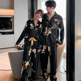 deanwangkt Women's Pajamas Set V Neck Fashion Circle Print Sleepwear Silk Like Nightie Leisure Home Clothes Nightwear Pyjamas Femme