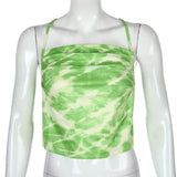 deanwangkt 90s Women Sleeveless Cami Top Y2K Aesthetic Green Backless Bandaged Crop Top E-girl Vintage Summer Tank Top Clothe Sexy Camisole