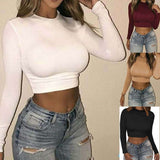 deanwangkt Women Sexy Bodycon T-shirts Autunmn Women Long Sleeve O-neck Crop Top Modis Sheath T-shirts Fashion Autumn Solid Tops