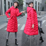 Christmas Gift  Winter Hooded Long Women Parkas Jacket Slim Warm Casual Elegant Office Ladies Parkas Thicken Basic Belt Zipper Coats