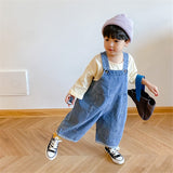 deanwangkt  New Children Loose Overalls boys girls casual all-match denim Trousers Autumn Solid Outwear 1-7Y Kids fashion bib pants