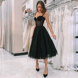 AE759 Black Polka Dot Tulle Short Prom Dresses Velour Tea Length Evening Gown  Hot Sale Women Wedding Party Dresses