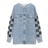 deanwangkt Jean Jacket Women Denim Jackets Autumn Winter Loose Plaid Zipper Tops Streewear Hip Hop Coats Jackets Ladies Plus Size 5xl