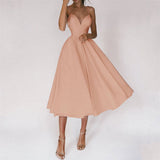 DEANWANGKT  Women Sexy Ball Gown Prom Dresses New Lady Solid V Neck Backless Party Slip Casual Summer Elegant Slim Vestido