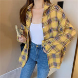 deanwangkt Plaid Shirts Women Lantern Sleeve Cardigan Vintage Top Pink Purple Checkered Beautiful Blouse Fashion Button Up Oversize