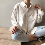 deanwangkt Minimalist Loose White Shirts for Women Turn-down Collar Solid Female Shirts Tops Spring Summer Blouses