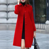 deanwangkt Fashion Ladies Wool Coat New Autumn Winter Mid-Length Single-Breasted Slim Blended Woolen Overcoat Red Blue Black Women Jacket