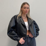 deanwangkt Y2K  Fashion PU Leather Black Jackets for Women Fall Winter Zip Up Cardigan Cropped Jackets and Coats Loose Clothes