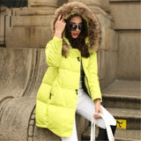 deanwangkt Women Parkas Long Thick Warm Jacket Hooded Fur Zipper Yellow Elegant Ladies Coats Solid Female clothing Parka Femme