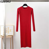 Christmas Gift Autumn Winter long Sweater dress women solid bodycon Thick dress Female Jumper O-neck slim basic knit dress Long sleeve