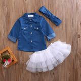 deanwangkt   Baby Girl Summer Clothing Sets Baby Girls Clothes Denim Shirt Top +Tutu Skirts+Headband 3pcs Outfits Sets