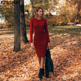 Christmas Gift Autumn Winter long Sweater dress women solid bodycon Thick dress Female Jumper O-neck slim basic knit dress Long sleeve