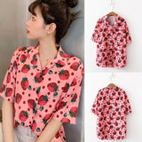 deanwangkt New Women Blouses Holiday Casual Short Sleeve Tops Ladies Strawberry Printed Shirt Korean Summer Fashion Women Clothing