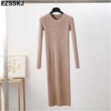 Christmas Gift Autumn Winter long Sweater dress women solid bodycon Thick dress Female Jumper O-neck slim basic knit dress Long sleeve