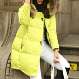 deanwangkt Women Parkas Long Thick Warm Jacket Hooded Fur Zipper Yellow Elegant Ladies Coats Solid Female clothing Parka Femme