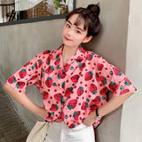 deanwangkt New Women Blouses Holiday Casual Short Sleeve Tops Ladies Strawberry Printed Shirt Korean Summer Fashion Women Clothing