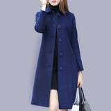 deanwangkt Fashion Ladies Wool Coat New Autumn Winter Mid-Length Single-Breasted Slim Blended Woolen Overcoat Red Blue Black Women Jacket