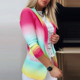 deanwangkt   Autumn Colorful Printed Notched Collar Blazers Women Casual Long Sleeve Tops Elegant Office Lady Suit Coats