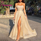 Abiye Gece Elbisesi Shiny Sequins Prom Dresses Long  Side Slit Formal Dresses Vestidos De Gala