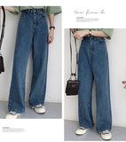 deanwangkt Casual High Waist Loose Women Denim Jeans Streetwear Vintage Long Wide Leg Jeans Pants Female Trousers Capris