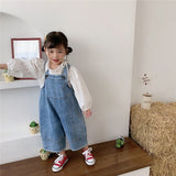 deanwangkt Korean style Spring Kids Children Oversized Wide Leg Denim Overalls Baby Clothes Boys Girls Loose All-match Casual Pants