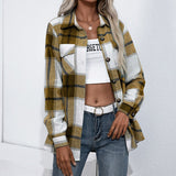 deanwangkt  Spring Autumn Women Coats Casual Loose Vingage Long Sleeve Shirts Turn-down Collar Single Breasted Outerwear Plaid Jackets