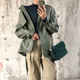 deanwangkt  New Spring Autumn Women Faux PU Leather Casual Streetwear Outwear Motorcycle Leather Jacket With Belt Green Biker Coat