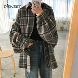 Christmas Gift Deanwangkt Harajuku Autumn Plaid Thin Section Wool Cardigan Korean Puff Sleeve Slim Warm Shirt Jacket Retro Casual Women Button Top