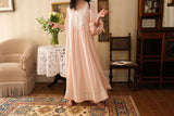 Hanxiuju Delicate Vintage Embroidery Cotton Women's Long Nightgowns Luxury Sleepwear Elegant Loose Nighty Spring Autumn Dress
