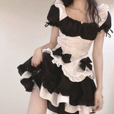 deanwangkt Lolita Dress Black White Kawaii Maid Mini Dresses Summer French Cute Bowknot Cosplay Costume Waitress Party Outfits