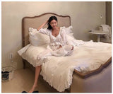 deanwangkt  New Women's Lolita Dress White Lace Square Neck Princess Sleepshirts Vintage Ladies Nightgowns Nightdress Cute Lounge Sleepwear