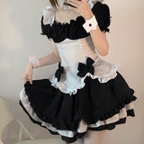 deanwangkt Lolita Dress Black White Kawaii Maid Mini Dresses Summer French Cute Bowknot Cosplay Costume Waitress Party Outfits